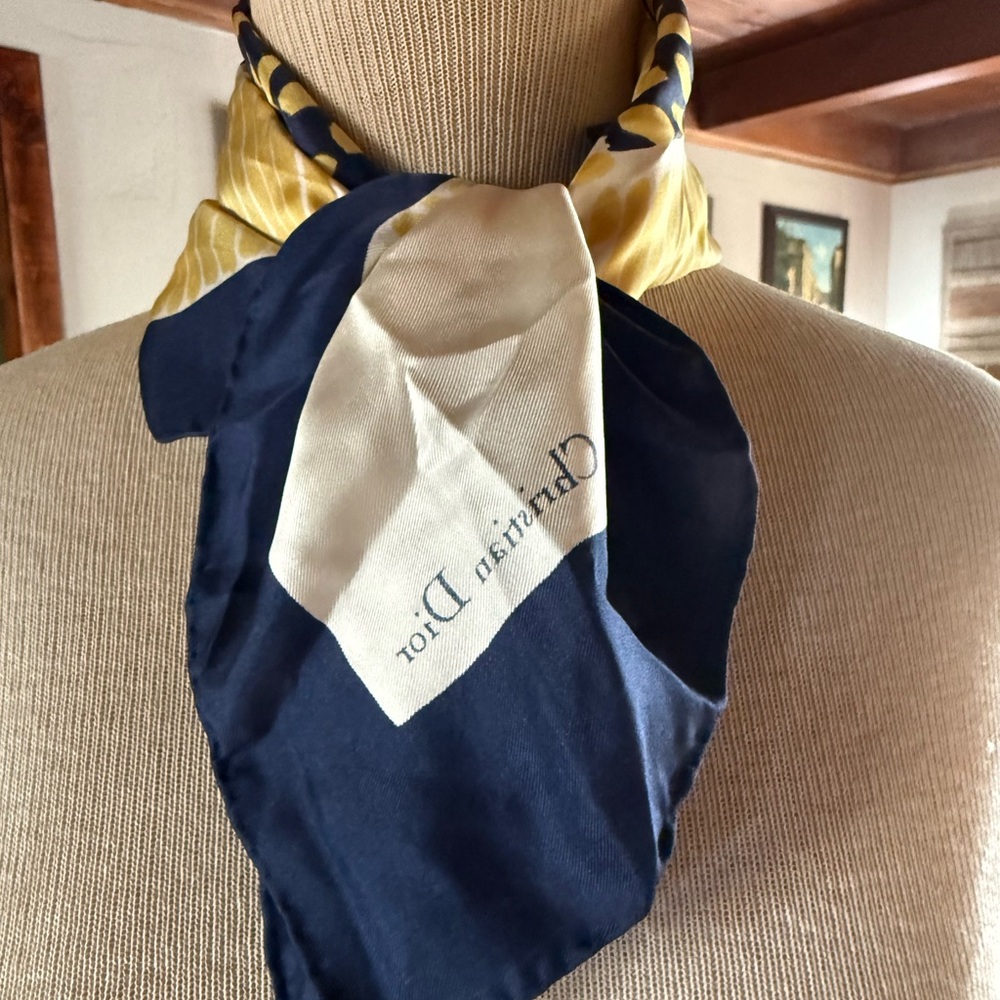 Christian Dior Navy and Yellow Scarf